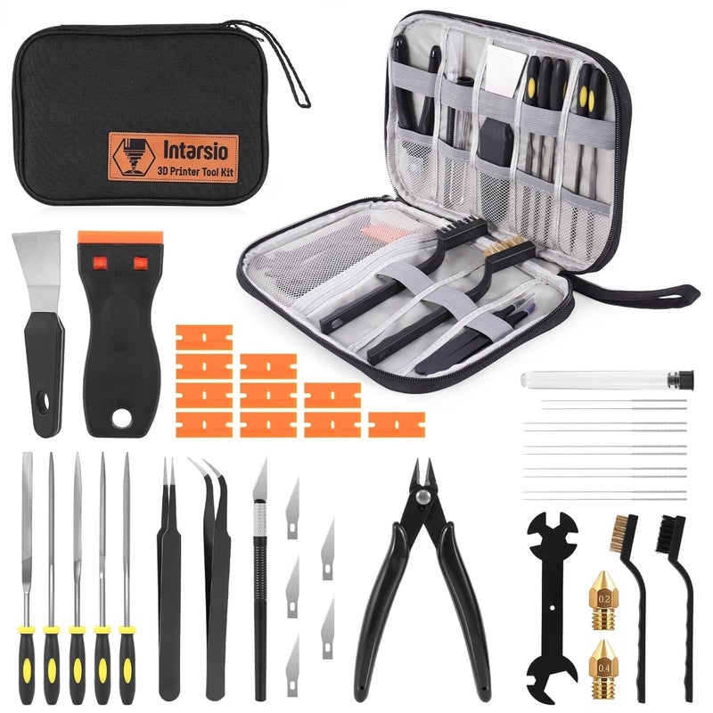 Intarsio 3D Printer Tools Kit, 34pcs 3D Printer Accessories for All FDM/SLA Printers Includes Nozzle Cleaning Tools, Removal Scrapers, Finishing Tools, 5 Types of Files,Brushes, Wire Cutter, Engraving Knife - Image 1